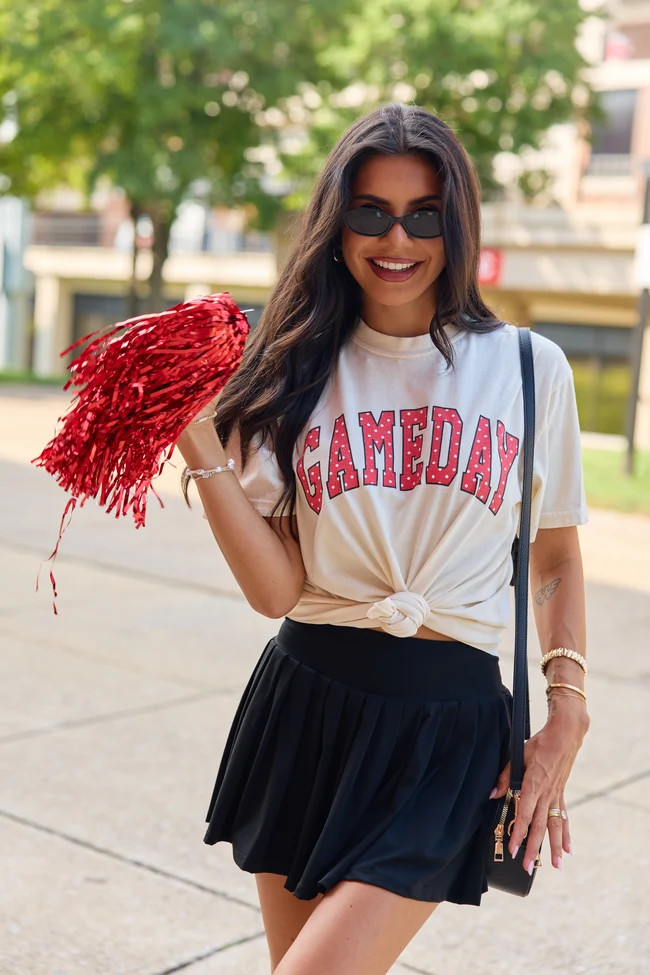 Gameday Red Polka Dot Ivory Graphic Tee | Pink Lily