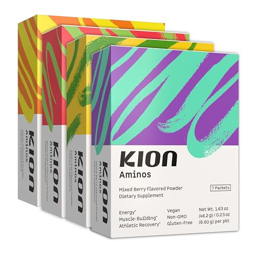 Kion Aminos Packets - Essential Amino Acids Supplement for Muscle Recovery, Essential Amino Energy Without Caffeine, EAAs Amino Acids Powder, BCAAs Amino Acids - 28 Count (Variety) | Amazon (US)