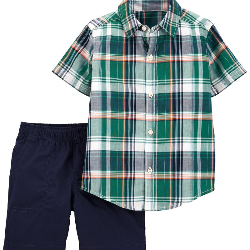 2-Piece Plaid Button-Front Shirt & Short Set | Carter's