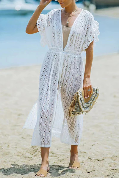 Geraldine Crochet Sheer Swim Cover-Up Dress | Cupshe US