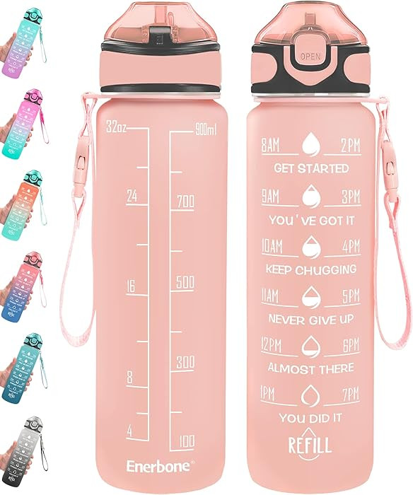 Enerbone 32 oz Water Bottle with Times to Drink and Straw, Motivational Drinking Water Bottles wi... | Amazon (US)