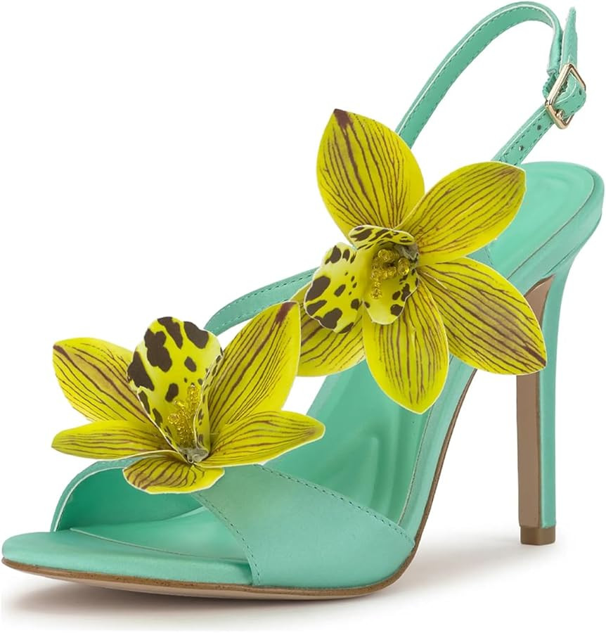 Flower High Heeled Sandals for Women Colorful Floral Open Toe Stiletto Heels Ankle Buckled Fashion Beach Dressy Spring Summer Shoes | Amazon (US)