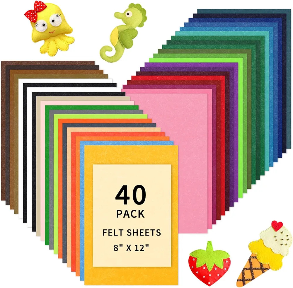 HTVRONT Felt Sheets for Crafts - 40pcs Stiff Felt for Craft, 8x12 Craft Sheet, 1mm Assorted Color... | Amazon (US)
