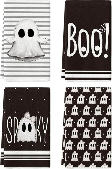 Artoid Mode Black Ghost Halloween Kitchen Towels Set of 4 18x26 Inch | Amazon (US)