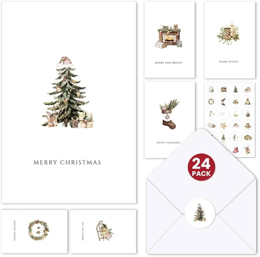 Christmas Cards Set of 24 with Modern Rustic Designs, Christmas Cards with Envelopes, Stickers & ... | Amazon (US)