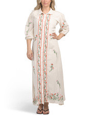 Linen Blend Three-quarter Sleeve Embroidered Maxi Dress | Casual Dresses  | Marshalls | Marshalls