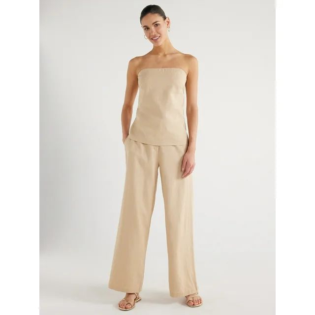 Scoop Women's Strapless Linen Blend Top with Detachable Straps, Sizes XS-XXL | Walmart (US)