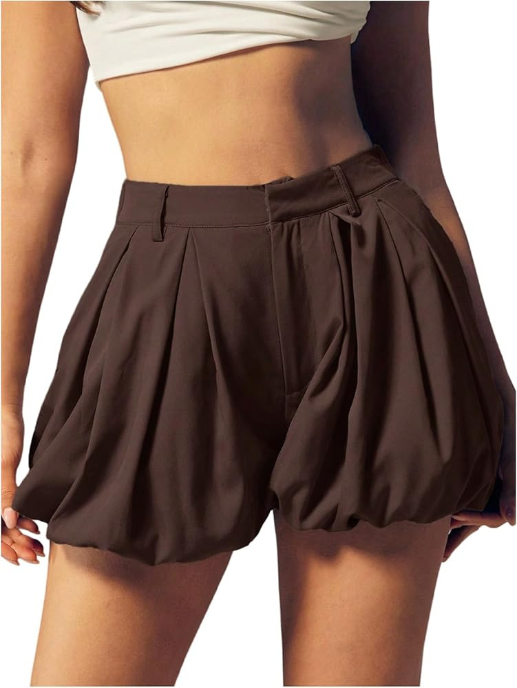 Women's Bubble Shorts Ruffle High Waisted Bloomers Balloon Puffy Hem Mini Shorts with Skirts | Amazon (US)