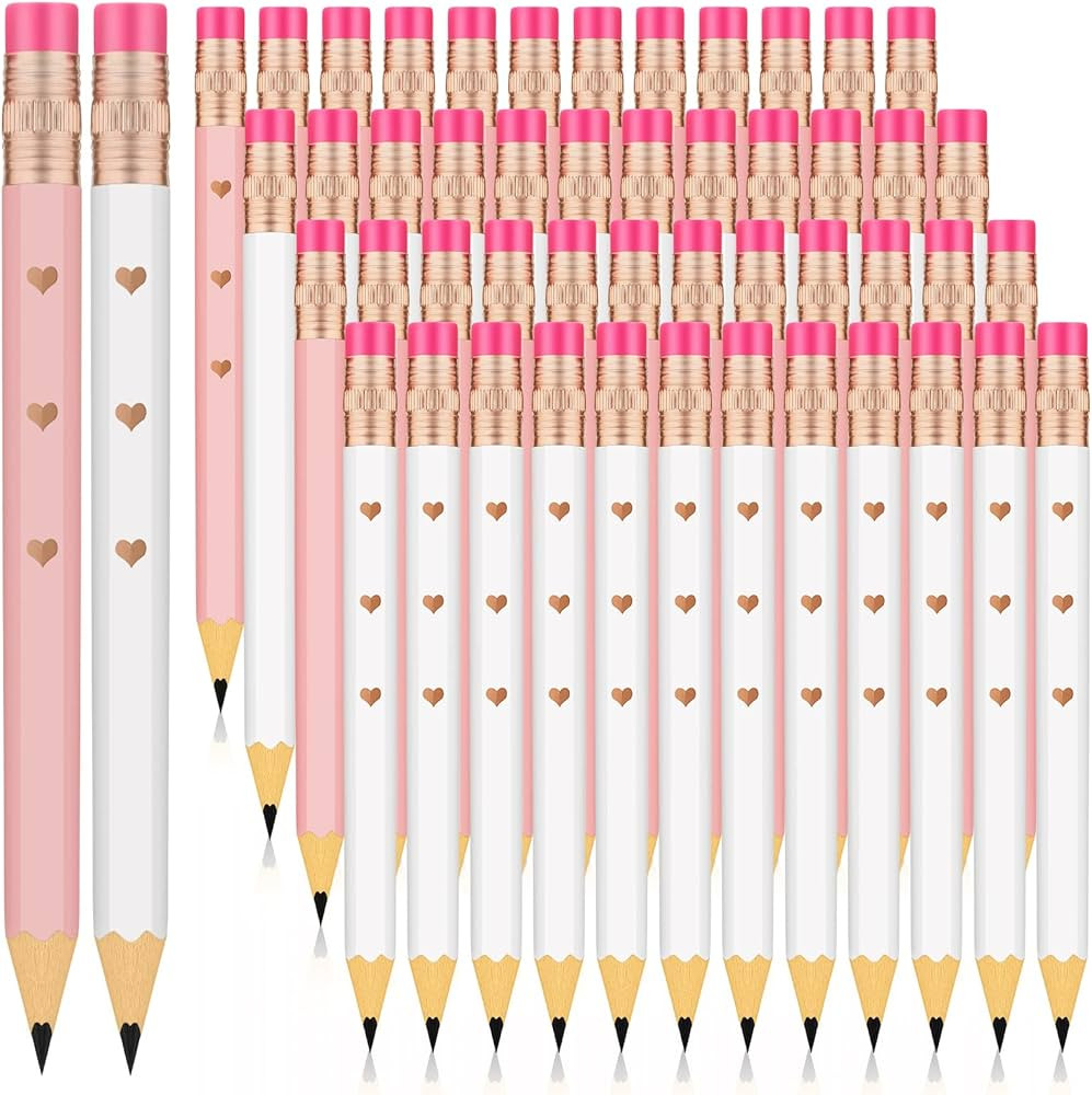 CHENGU 48 Pcs Half Pencils with Eraser Bridal Shower Pencils Mini Pencils Golf Pencils Rose Gold ... | Amazon (US)