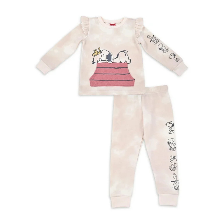 Peanuts Baby and Toddler Girl Jogger Pant and Crew Neck, 2 Piece Outfit Set, 12 Months-5T | Walmart (US)