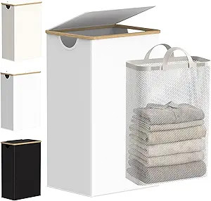 efluky Laundry Hamper with Lid, 100L Tall Laundry Basket with Bamboo Handles for Clothes and Toys... | Amazon (US)