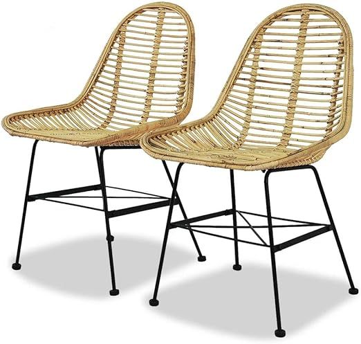 Tidyard Set of 2 Modern Dining Chairs, Kitchen Dining Chair Living Room Furniture Natural Rattan | Amazon (US)