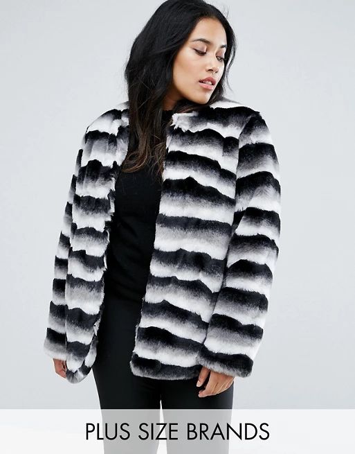 Junarose Striped Faux Fur Coat | ASOS US