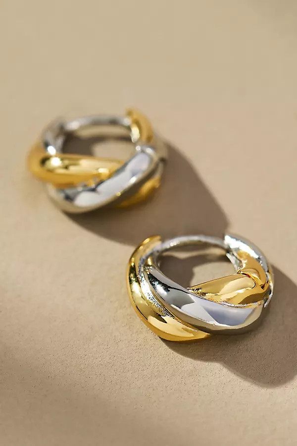 Mixed Metal Twist Huggie Hoop Earrings | Anthropologie (US)