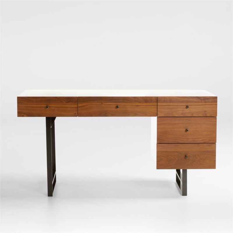 Randolph White Lacquer and Walnut Desk + Reviews | Crate and Barrel | Crate & Barrel