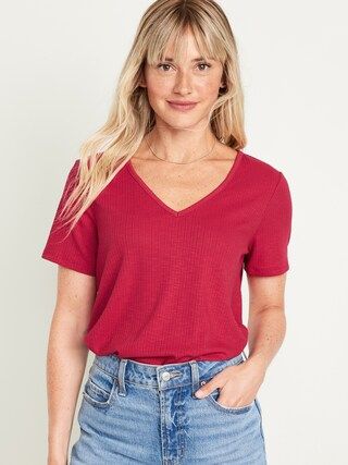 Luxe V-Neck Ribbed Slub-Knit T-Shirt for Women | Old Navy (US)