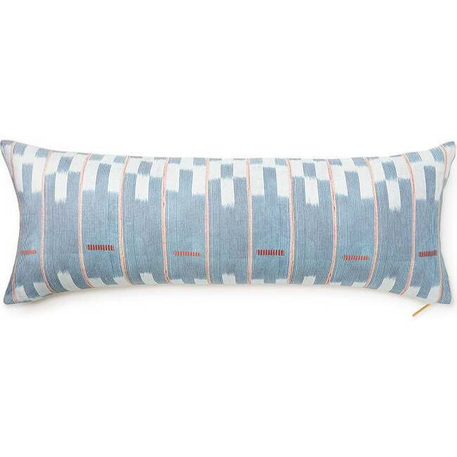 St. Frank | Chambray Lattice Lumbar Pillow, Blue | Maisonette | Maisonette