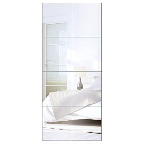 Delma Glass Full Length Wall Mirror Tiles, 18'' x 18'' x 4PCS, Frameless Full Body Mirror Tiles f... | Amazon (US)