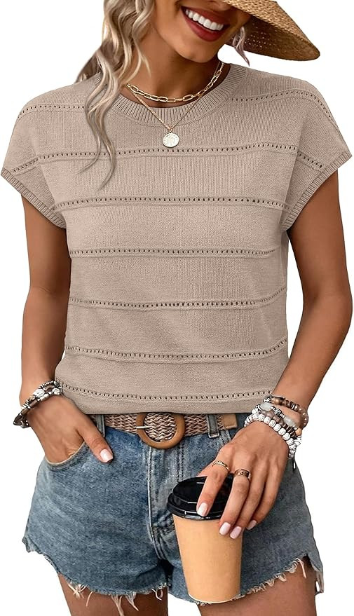 WIHOLL Womens Lightweight Sweater Spring Summer Outfits Cap Sleeve Hollow Out Knit Fashion Clothi... | Amazon (US)