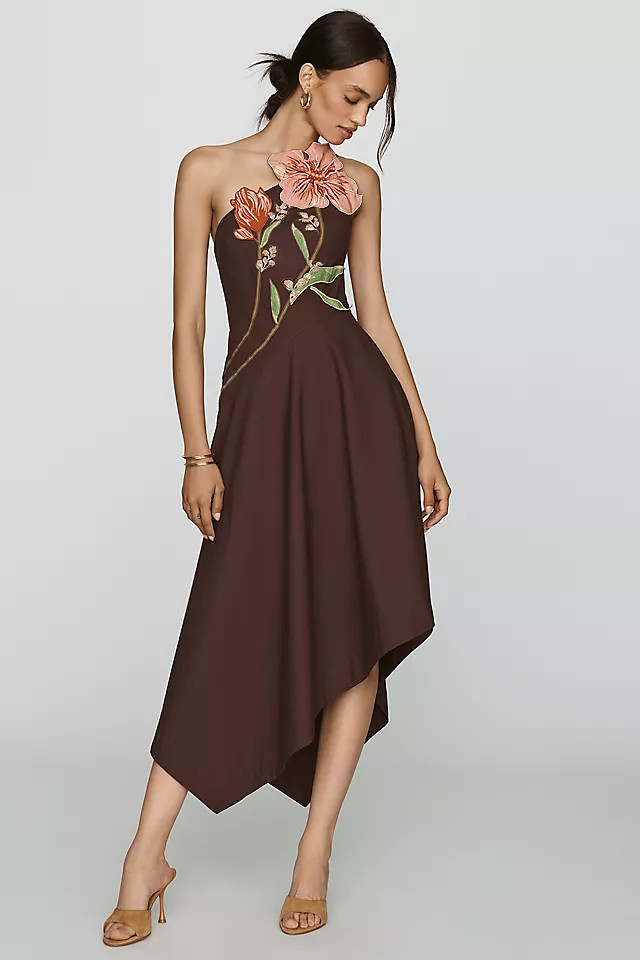 x Anthropologie Asymmetrical Floral Midi Dress | Anthropologie (US)