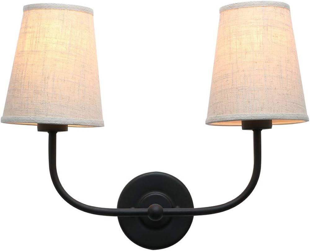 Permo Vintage Double Sconce Antique 2-Lights with Flared Funnel Linen Beige Fabric Shade | Amazon (US)
