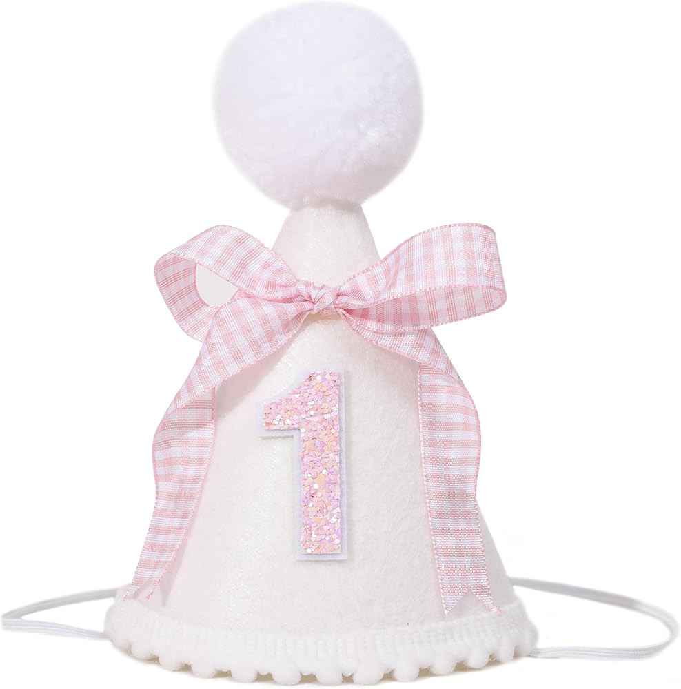 Pink Bow 1st Birthday Hat - Baby Girls 1st Birthday Crown, Pink First Birthday Decoration, Prince... | Amazon (US)