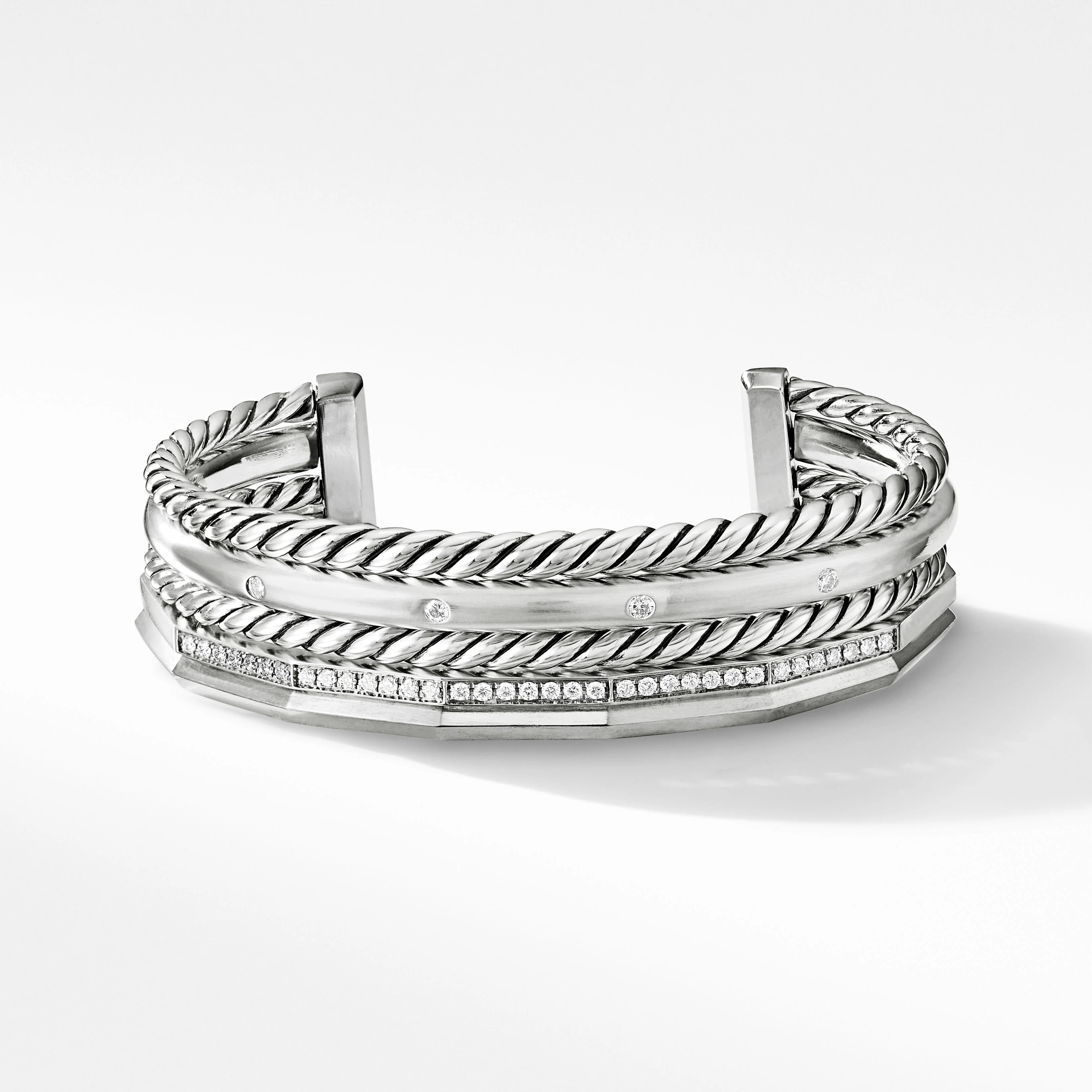 Stax Five Row Cuff Bracelet in Sterling Silver with Diamonds | David Yurman