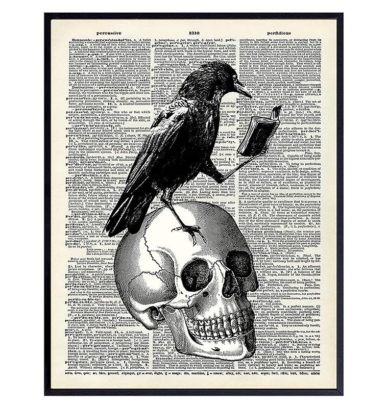 Edgar Allan Poe The Raven Gothic art 11x14 - Vintage Skull Home Decor, Room Decoration for Goth F... | Amazon (US)
