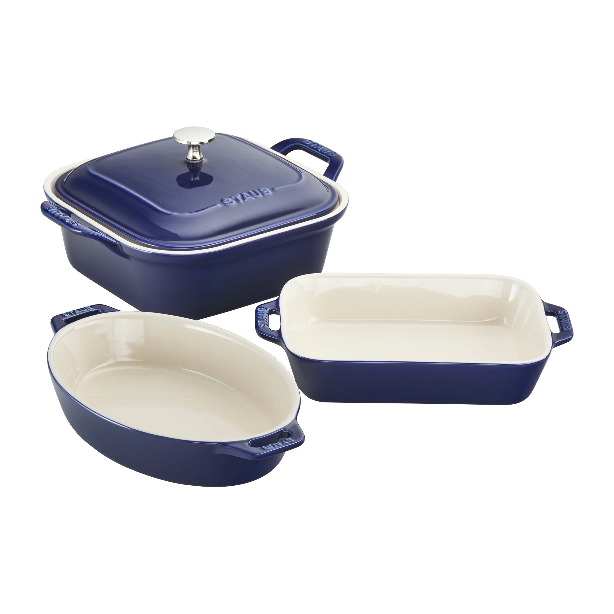 Staub Ceramic 4-pc Baking Pans Set, Casserole Dish with Lid, Brownie Pan, Dark Blue - Walmart.com | Walmart (US)