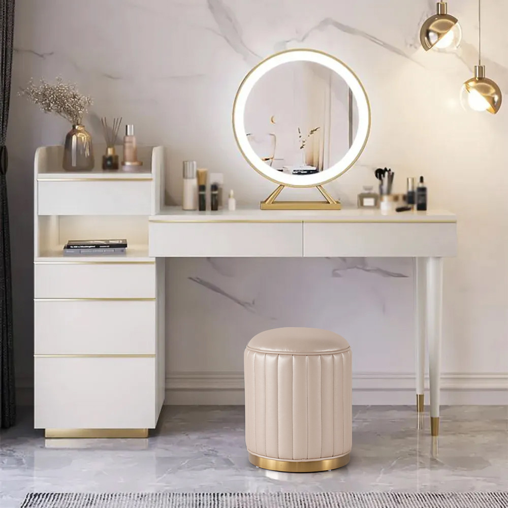 Off-white Makeup Vanity Set Dressing Table with Lighted Mirror Cabinet & Stool Included | Homary
