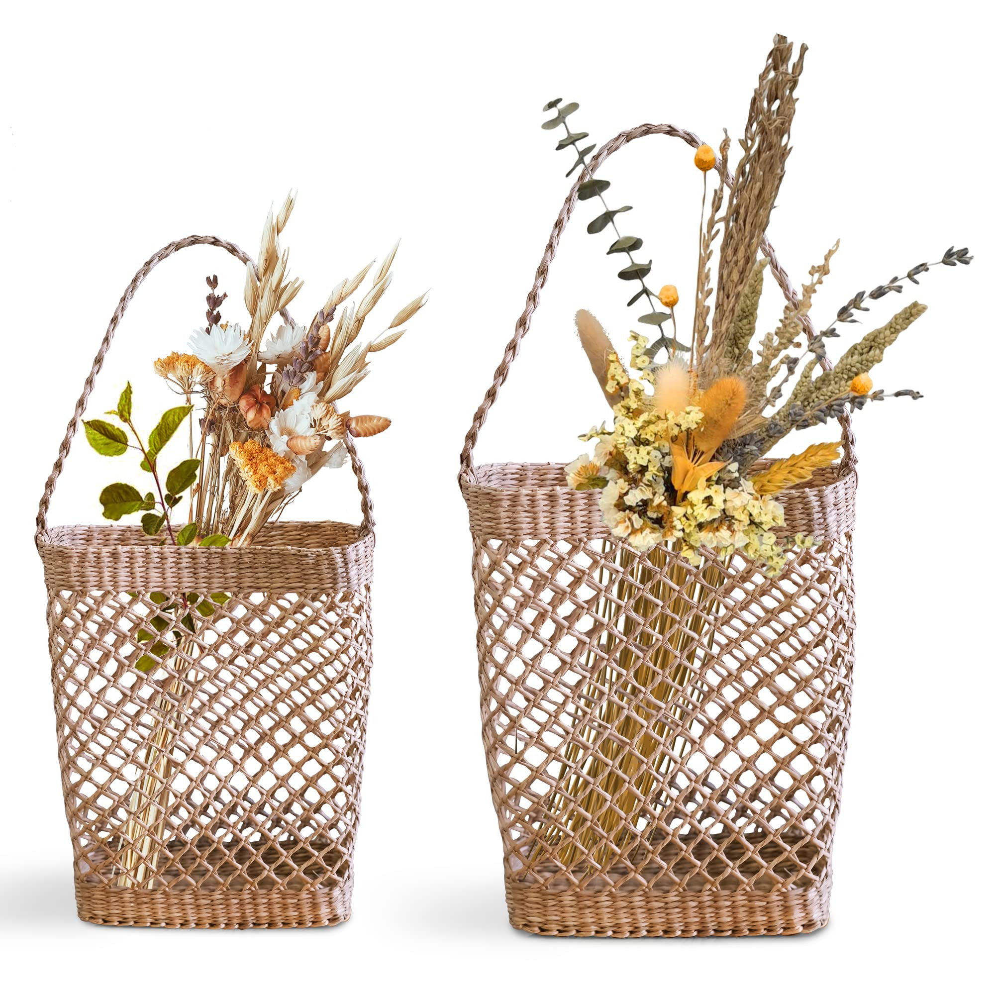Handcrafted Wall Hanging Baskets (Set of 2) Decorative Seagrass Front Door Basket for Flowers, Wr... | Amazon (US)