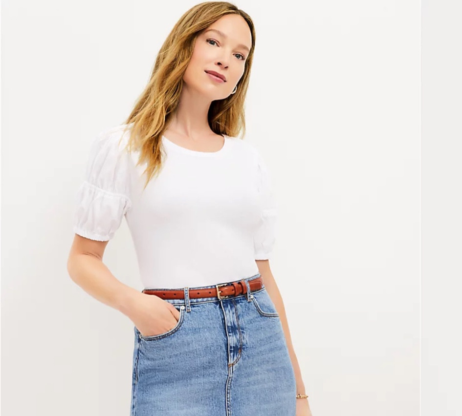 mixed media smocked puff sleeve top