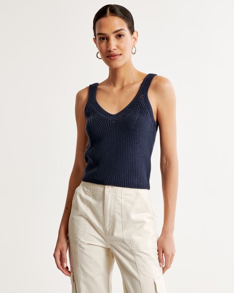 Ribbed Pointelle V-Neck Tank | Abercrombie & Fitch (US)