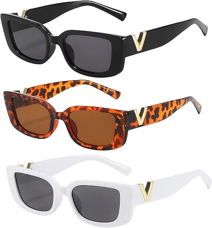 NLEYANB 3 Packs Wholesale Small 90s Vintage Rectangle Square Golden V Sunglasses Bulk for Women F... | Amazon (US)
