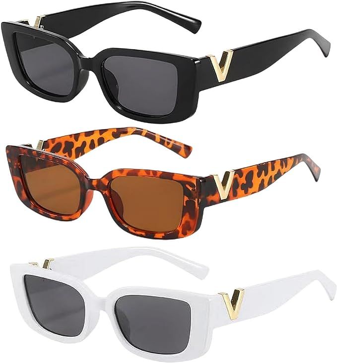 NLEYANB 3 Packs Wholesale Small 90s Vintage Rectangle Square Golden V Sunglasses Bulk for Women F... | Amazon (US)
