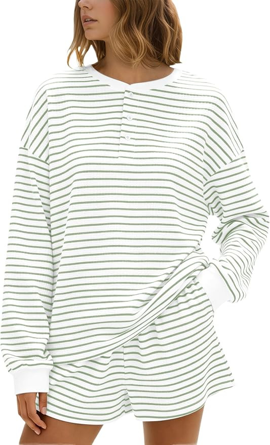 MISSACTIVER Waffle Knit Lounge Sets for Women Long Sleeve Oversized Sweatshirt Elastic Waist Shor... | Amazon (US)