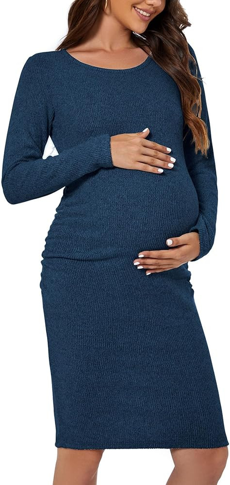 Smallshow Women's Knit Maternity Dress Long Sleeve Pregnancy Clothes | Amazon (US)