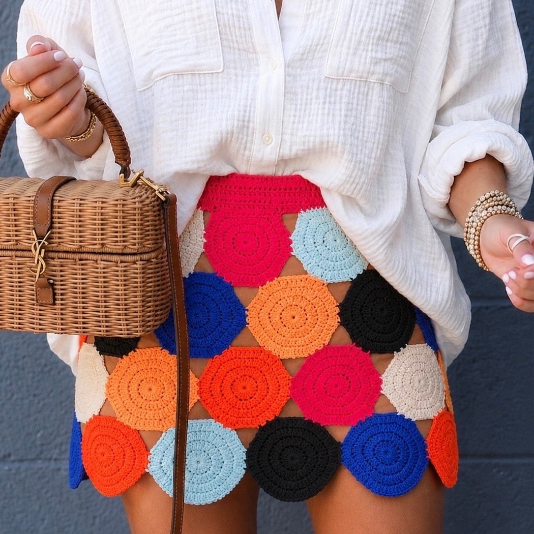 Crochet beep beep mini skirt wearing size medium. Comes in over 7 colors