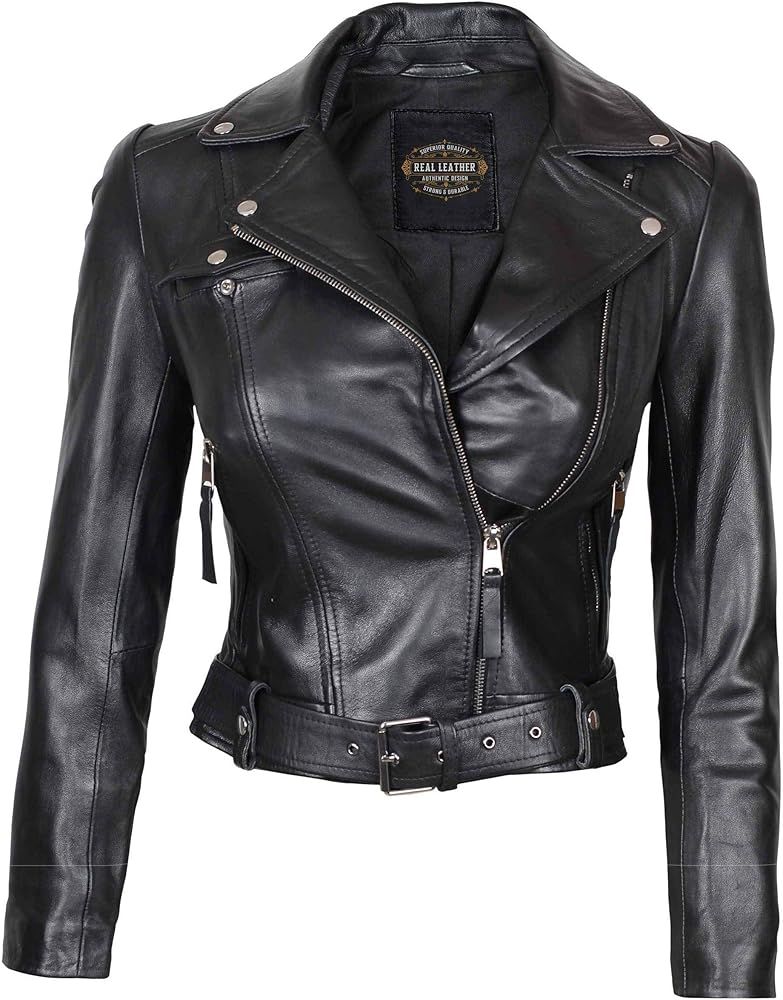 Leather Jackets for Women - Real Lambskin Motorcycle Leather Jacket Womens | Amazon (US)