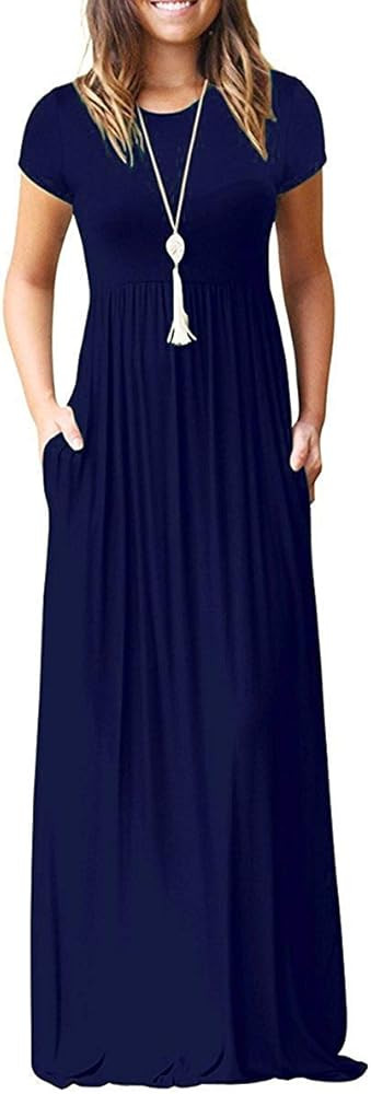 AUSELILY Women's Short Sleeve Loose Plain Casual Long Maxi Dresses for Women 2024 | Amazon (US)