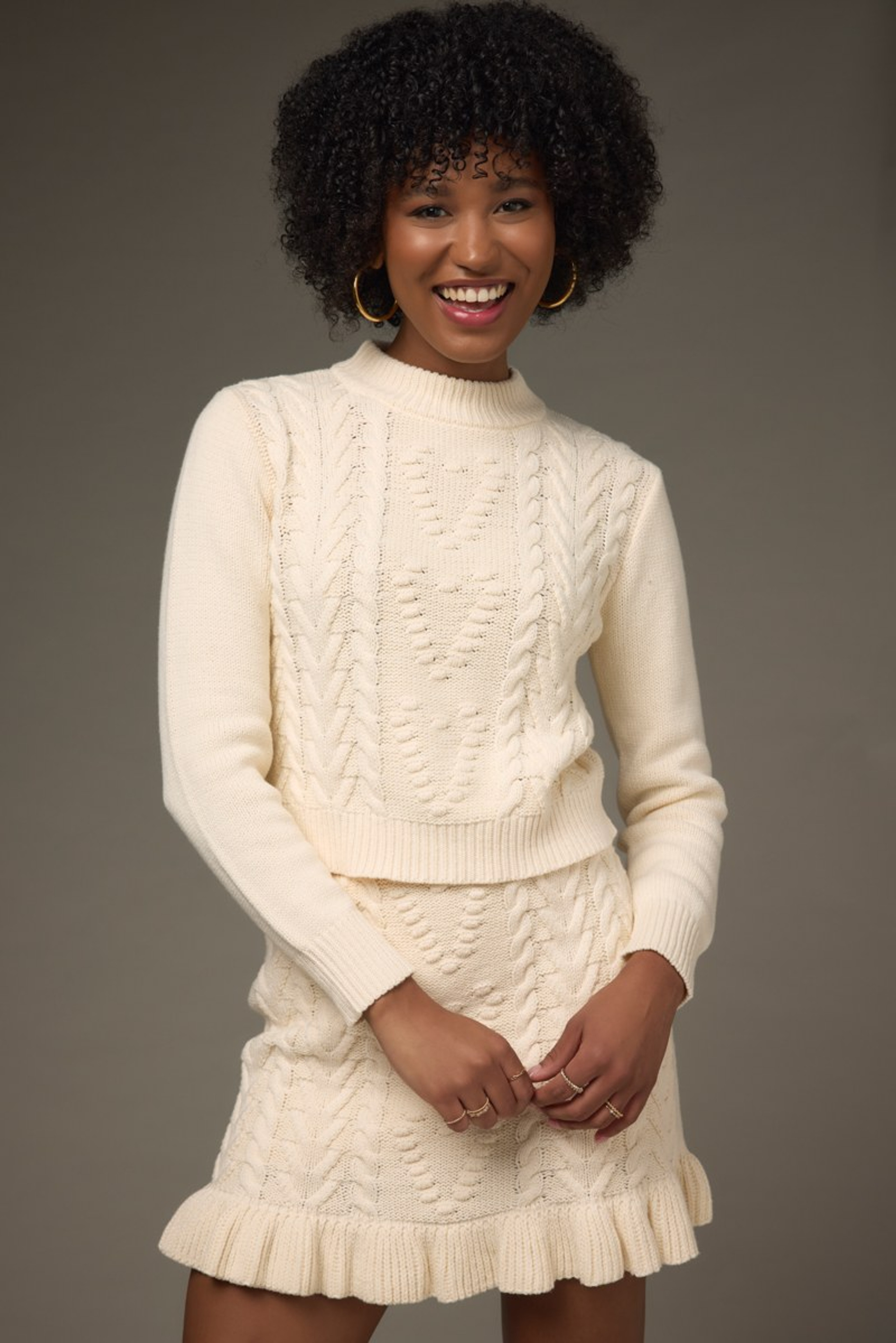 Lucy Mock Neck Heart Cable Pullover Sweater | Francesca's