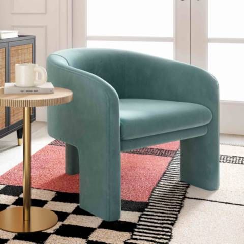 TOV Marla Sea Blue Velvet Handcrafted Modern Accent Chair - #228P2 | Lamps Plus | Lamps Plus