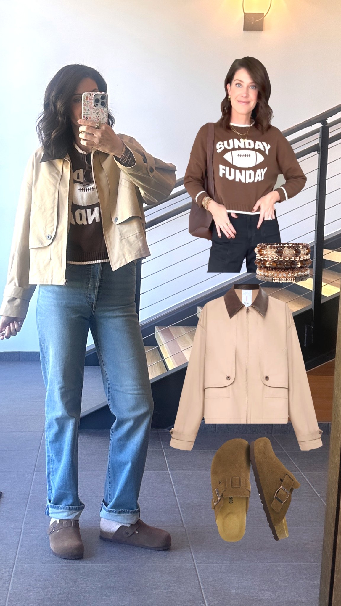 My Sunday best 😝. Barn jackets are majorly trending and I love this cropped one but it’s spendy. I tagged a few that look verrrry similar and less expensive. The Sunday funday sweater is old but available from a few used sites. Also tagged similar options. I tagged up two of the same clogs from two retailers. Currently the same price so you can choose which retailer you prefer. They don’t do half sizes, if between go up in the brown suede clogs  

#LTKOver40 #LTKShoeCrush #LTKFindsUnder50