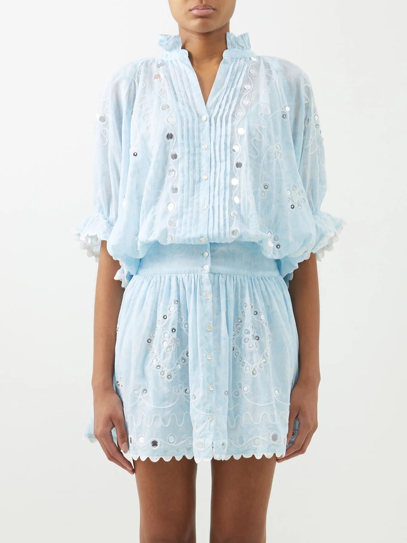 Embroidered mirrorwork cotton-gauze mini dress | Juliet Dunn | Matches (US)