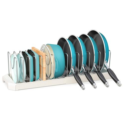 Pots and Pans Organizer for under Cabinet, Pan Pot Organizers inside Cabinet, Expandable Organizer with 12 Adjustable Dividers for Cookie Sheets, Cutting Boards, Pot Lids, Cookware - Frying Pan Rack | Amazon (US)