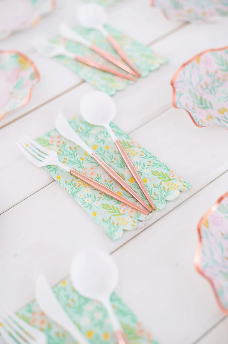 ROSE GOLD BELLA Assorted Plastic Cutlery/24PC, Service for 8 | Etsy (US)