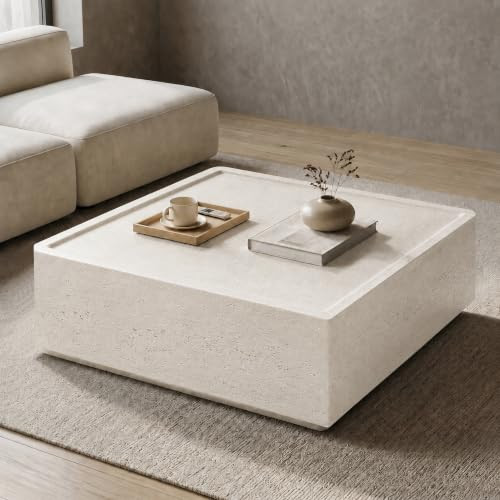 LIVILAND 38" Large Square Coffee Table Concrete Stone Look No Assembly | Amazon (US)