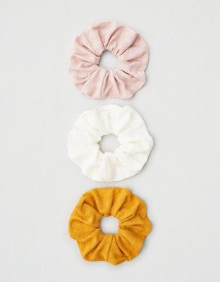AEO Blush + Mustard Scrunchies 3-Pack | American Eagle Outfitters (US & CA)