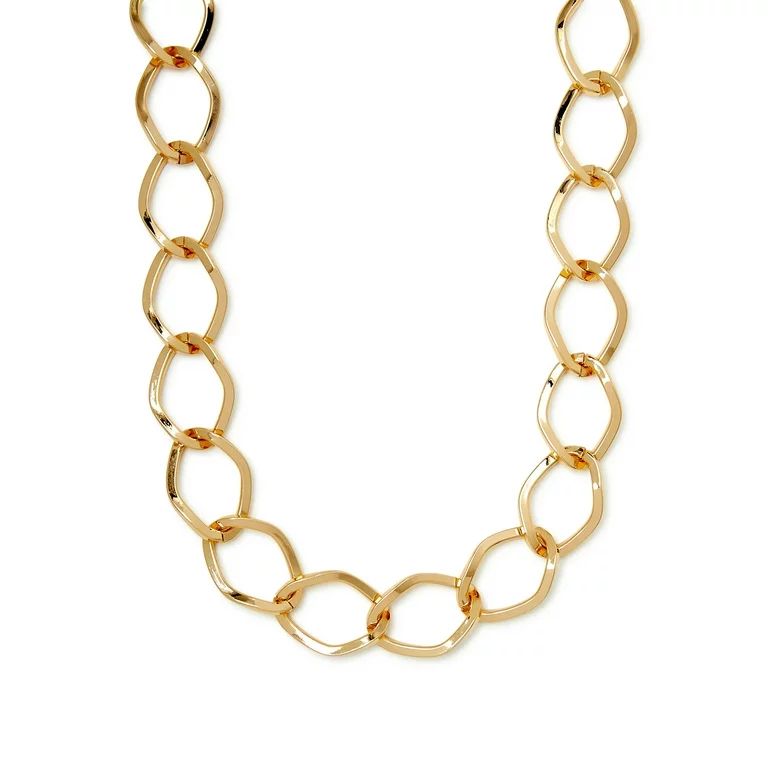 Scoop Women’s 14K Gold Flash-Plated Organic Link Necklace, 18” + 2 Extender - Walmart.com | Walmart (US)