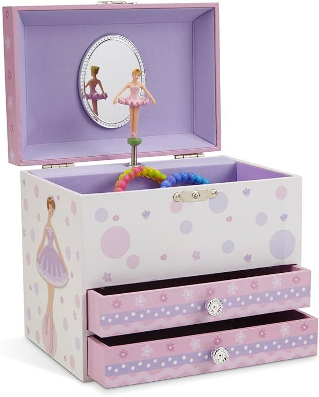 Jewelkeeper White and Purple Ballerina Musical Jewelry Box with 2 Pullout Drawers, Swan Lake Tune | Amazon (US)